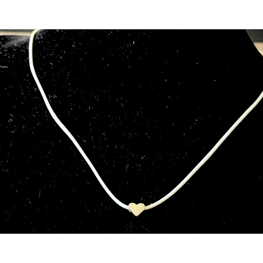 18" White Vegan Leather Rope Bracelet Silver 6mm Heart Charm extender to 20"
